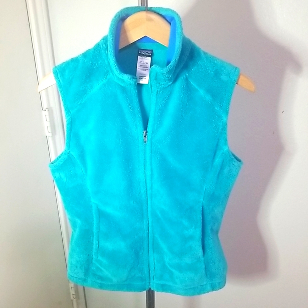 Patagonia Plush Synchilla Womens Blue Turquoise Sherpa Vest XS Furry